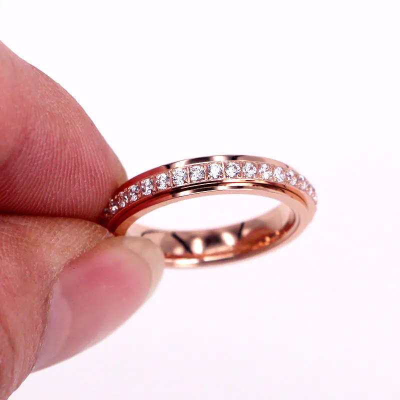 New Design Rotatable Shiny Zircon Ring Titanium Steel Top Quality Woman Wedding Promise Jewelry Love Brand Anillo Gift | Украшения и