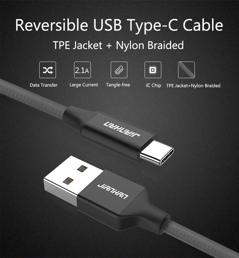 Реверсивный кабель USB C для быстрой зарядки типа C к USB 2,0, зарядное устройство для передачи данных, прочные кабели для huawei P10 LG G5 G6 Xiaomi 4c 5 One Plus