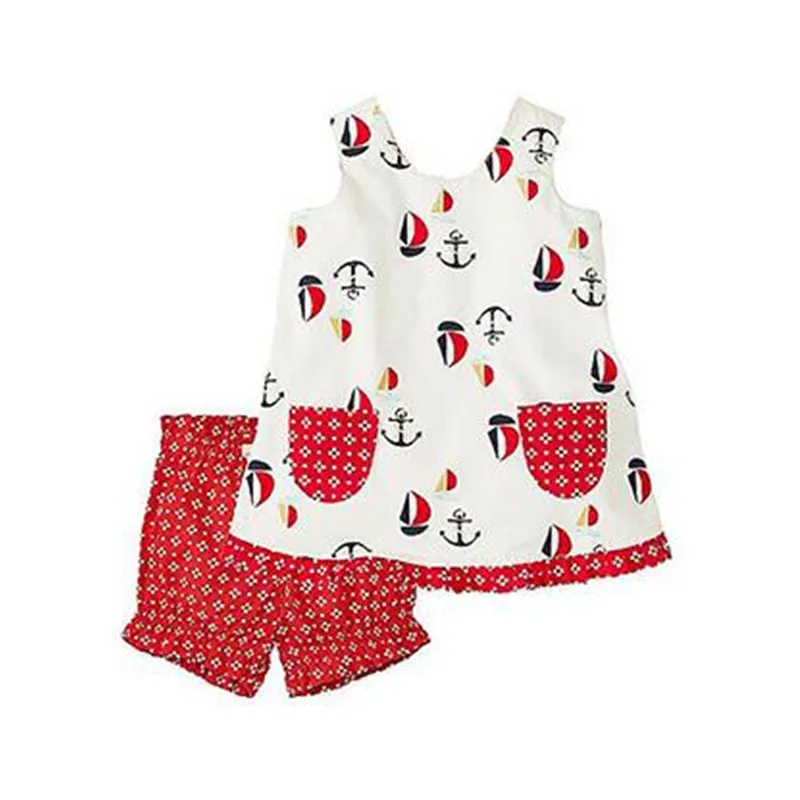 

Little Maven New Summer Brand Children Anchors Boats O-neck Sleeveless Vest Short Quality Cotton Knitted Girls Casual Sets