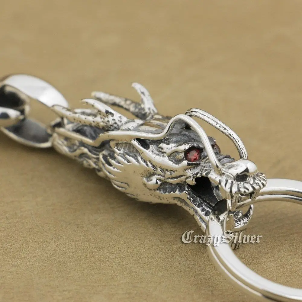 LINSION Серебряный Дракон коготь крюк для ключей мужской байкер рок брелок в стиле