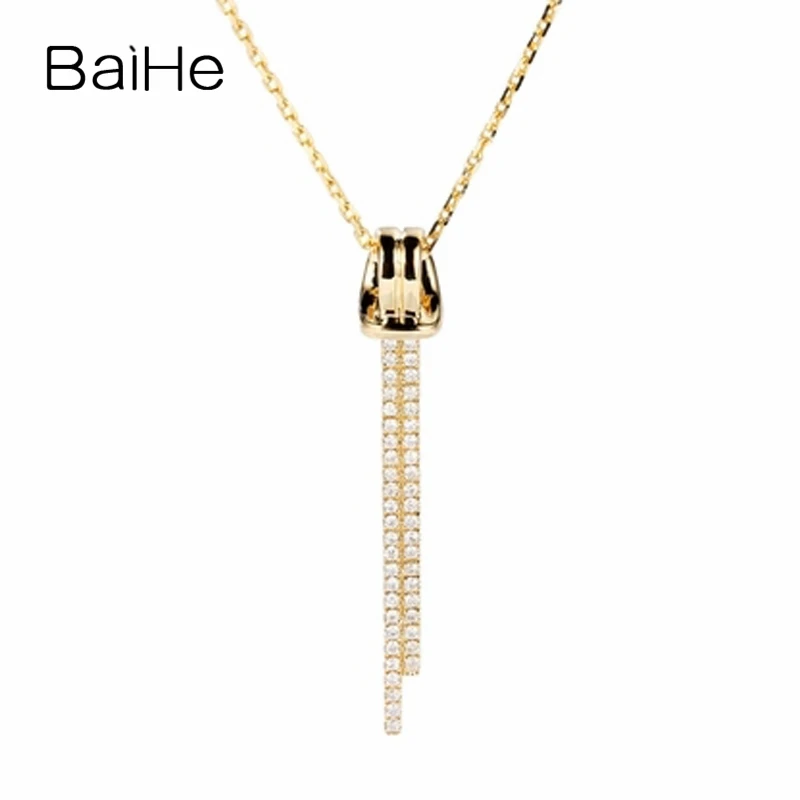 

BAIHE Solid 18K Yellow Gold 0.14ct Certified H/SI Natural Diamonds Engagement Wedding Women Trendy Fine Jewelry Gift Necklaces