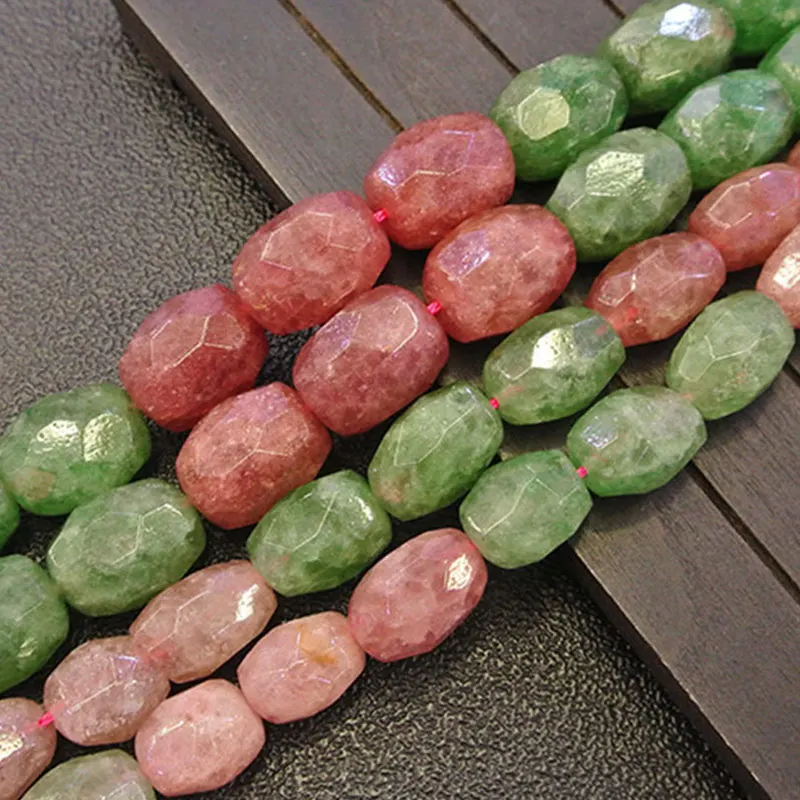 

Natural Faceted Freeform Green Pink Cherry Quartzs Beads For Jewelry Making Beads Bracelets 15'' Needlework DIY Beads Trinket