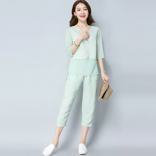 Женский комплект из 2 предметов тонкий летний костюм дышащего однотонного топа и