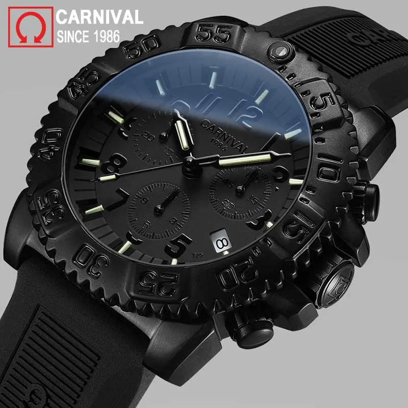 Carnival Tritium Watch Men Sport Diver Chronograph Mens Watches Top Brand Luxury Quartz Wristwatch Luminous Clock montre homme | Наручные