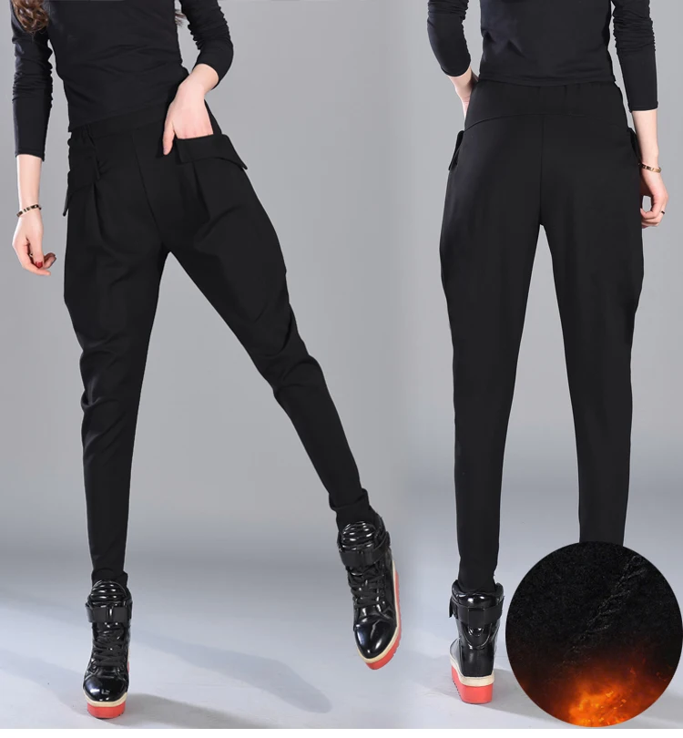 Брюки-шаровары из хлопка и полиамида размера плюс для зимы с высокой талией