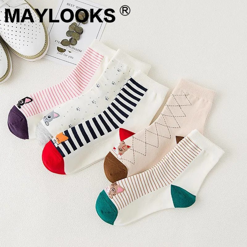 Maylooks/Хлопковые носки женские осенние новые японские для студентов с рисунком