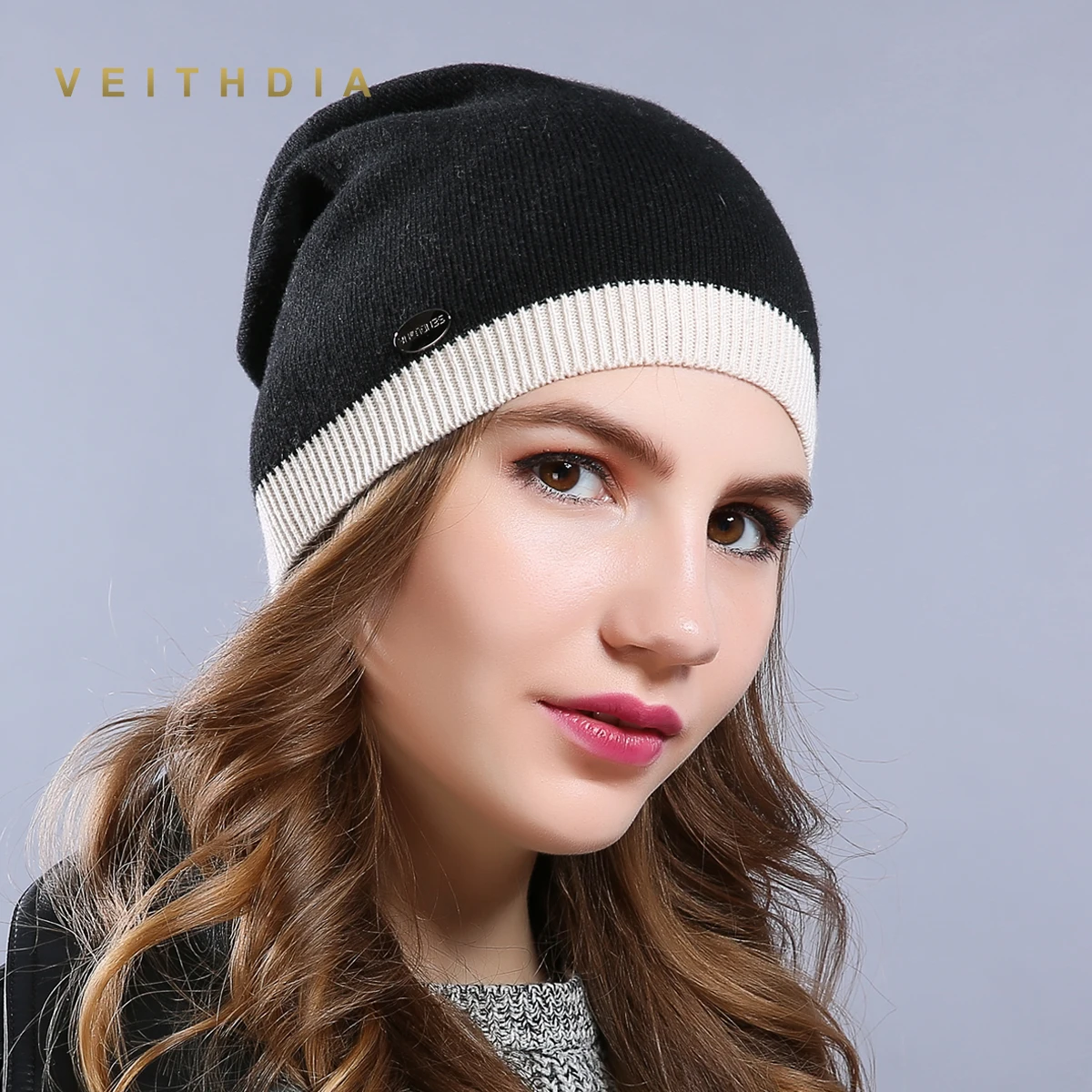 veithdia womens hats knitted wool autumn winter stripe high quality brand new 2019 hot sale hat female skullies beanies free global shipping