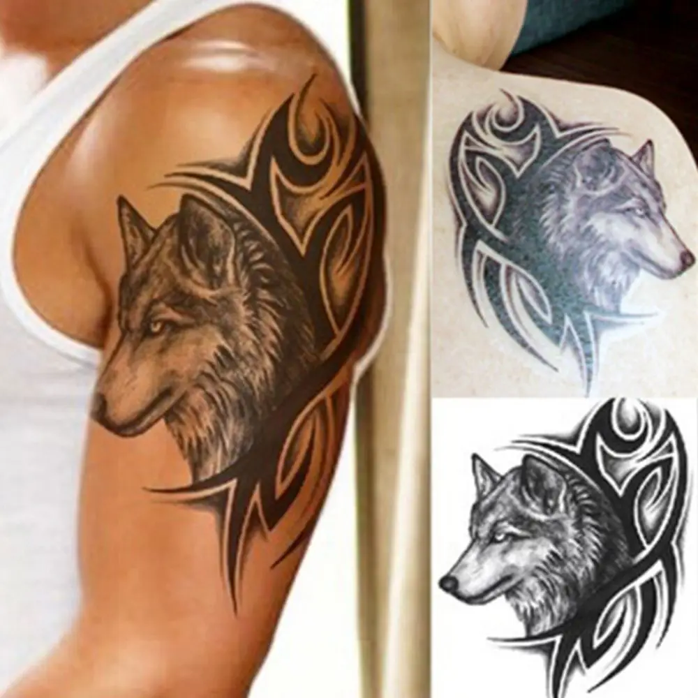 

New Large Body Art Arm Sleeves Temporary Tattoo Sticker Cool Wolf Print Fake Tatoo Hot Sale