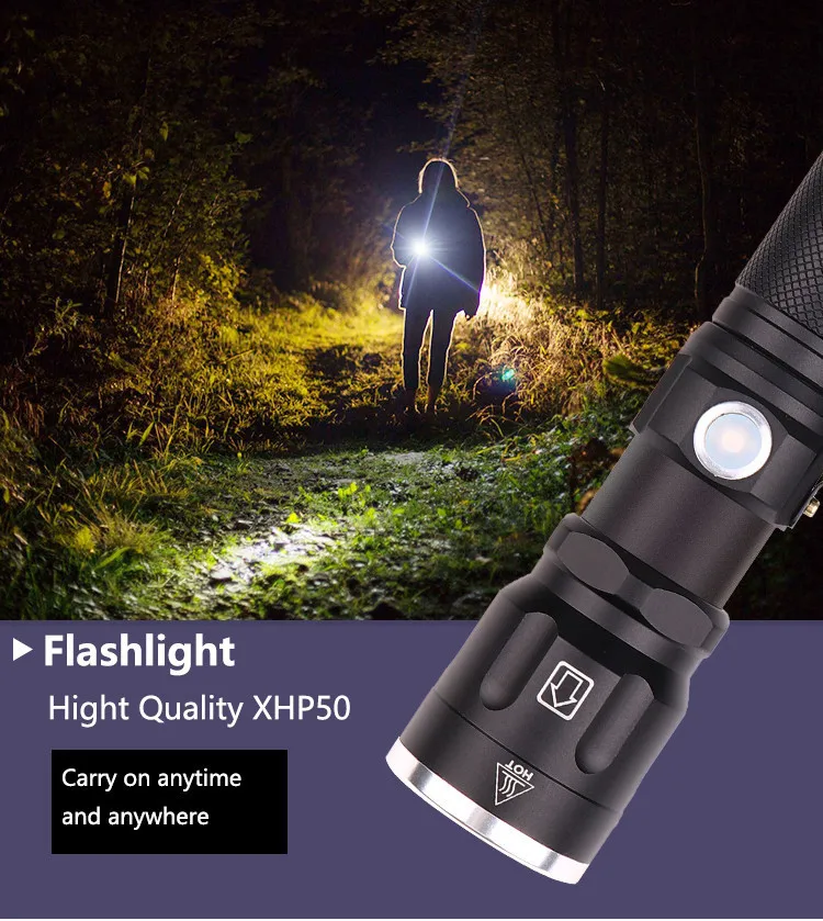 Фонарик yunmai XH P50 светодиодный 3 режима USB перезаряжаемый 18650 масштабируемый фонарь