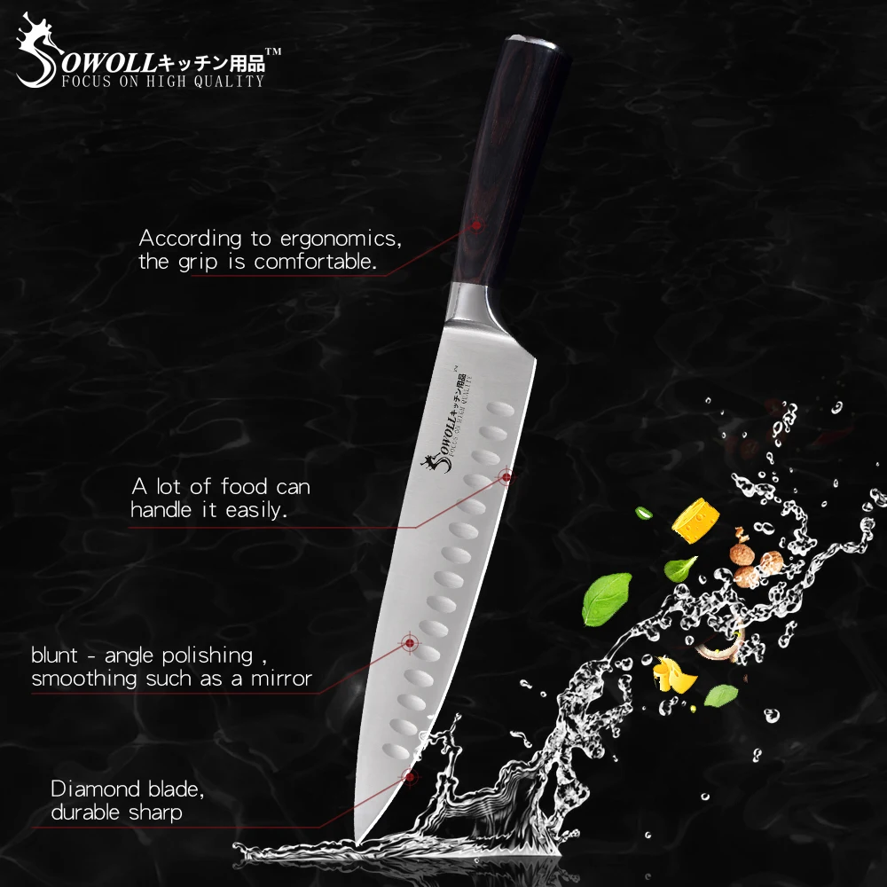 Sowoll Stainless Steel Chef Knife 8'' Good Toughness Sharp Blade Non-slip Handle Kitchen Gadgets Cooking Tools Accessory | Дом и сад