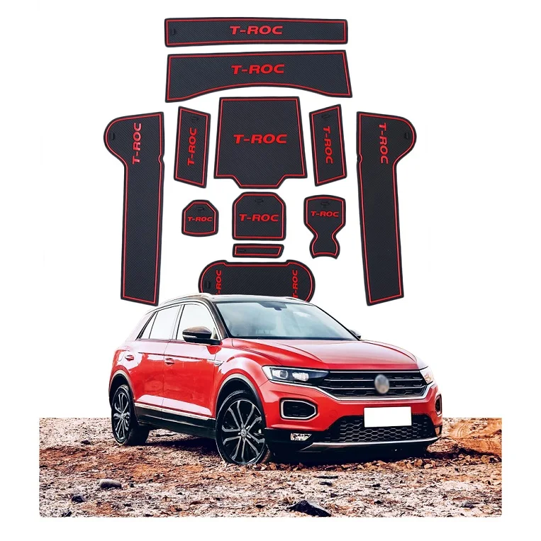 Red RUIYA автомобильный разъем nats для Volkswagen VW T-Roc слот коврик резиновый интерьерный Декор нескользящий коврик автомобильный аксессуар - Цвет: Red