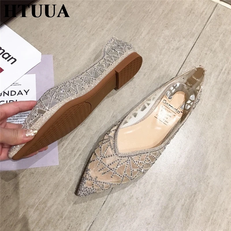 HTUUA/женская свадебная обувь пикантные туфли на плоской подошве с острым носком