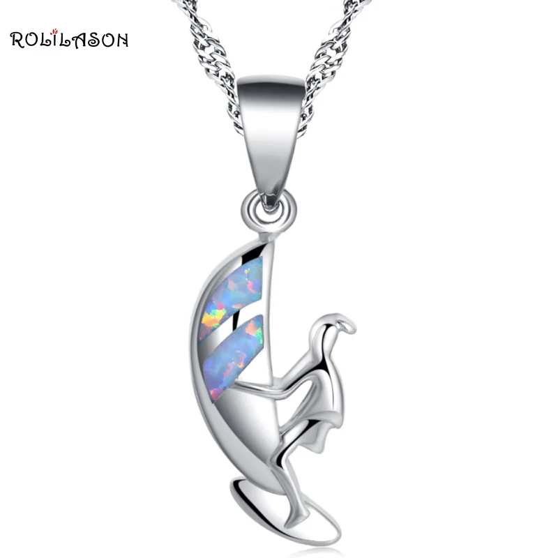 ROLILASON Popular birthday gift sail design created for teen girl white fire opal silver necklace pendants fashion jewelry OP762|f pendant|silver