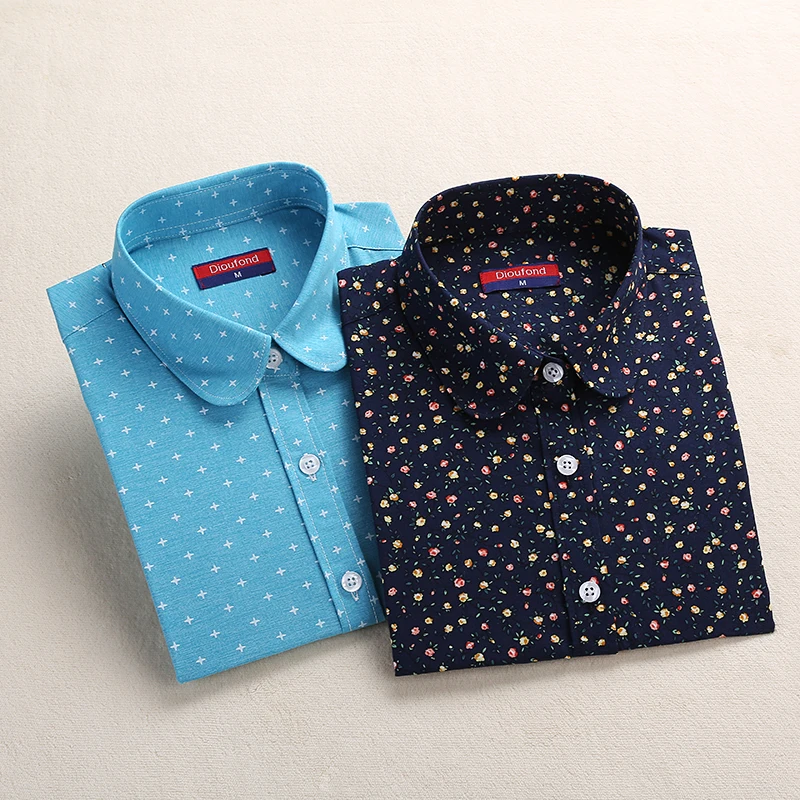 Женская хлопковая блузка с длинным рукавом и отложным воротником | одежда