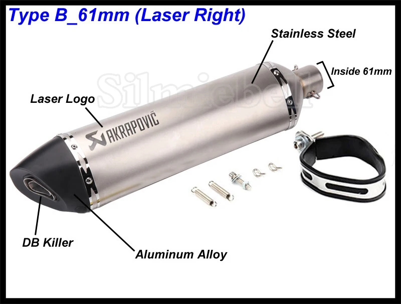 B-61mm (Laser Right) Левая Правая сторона 570 мм Длина 51 мм вход Универсальный Akrapovic Мотоцикл выхлопная труба CB600 ER10N Z800 MT09 R1 R6 R15 FZ6N PCX125 - Цвет: B-61mm (Laser Right)