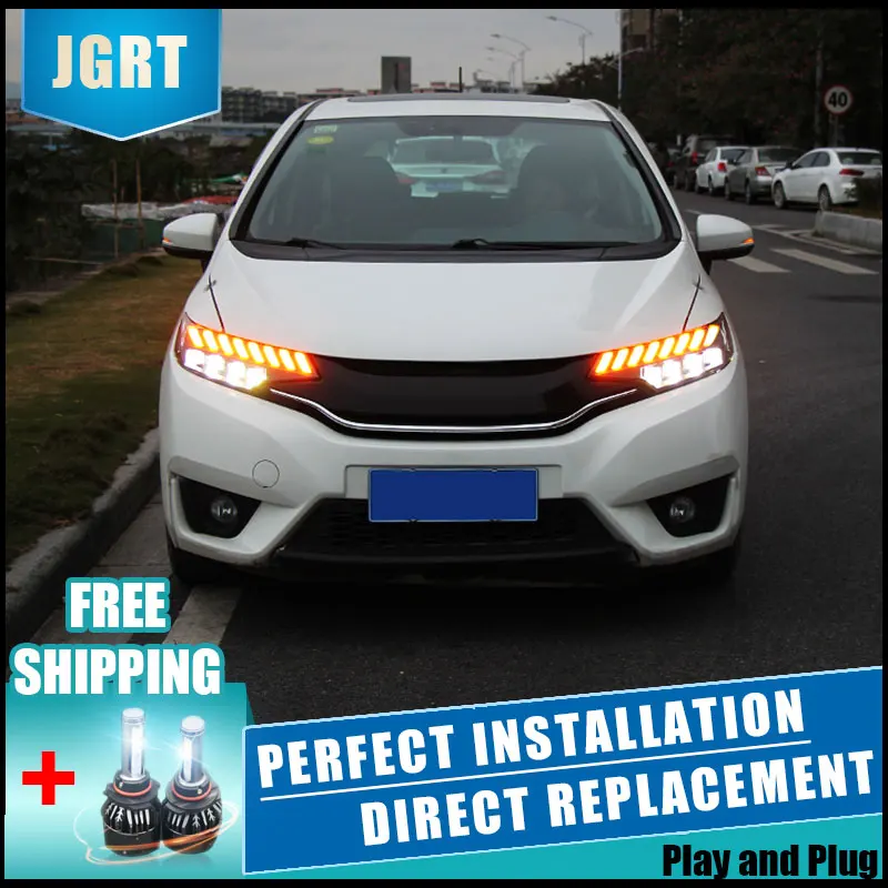 2 шт. светодиодный фары для Honda Fit- Автомобильный светодиодный свет двойной ксеноновые линзы автомобильные аксессуары Габаритные огни противотуманных фар
