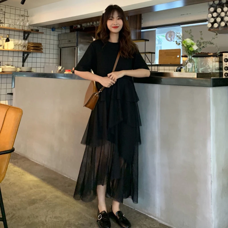 Летнее Сетчатое платье с вышивкой Vestidos женское круглым вырезом и коротким