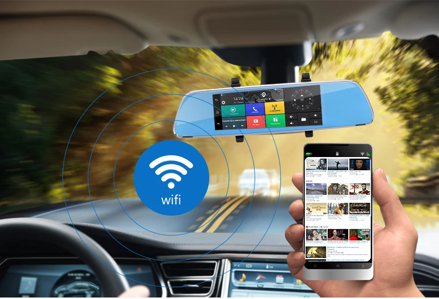 QUIDUX Car DVR 3G Android GPS Navigator 7.0inch Rearview Mirror Camera Night Vision Full HD 1080P Video Recorder With Dual lens