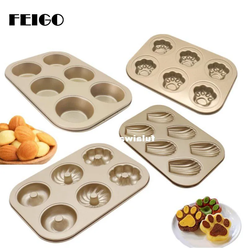 

FEIGO 12Style Carbon Steel Doughnut Mold 6 Cups Nonstick Flower Muffin Tray Desserts Mould DIY Baking Pastry Bakeware Tools F446