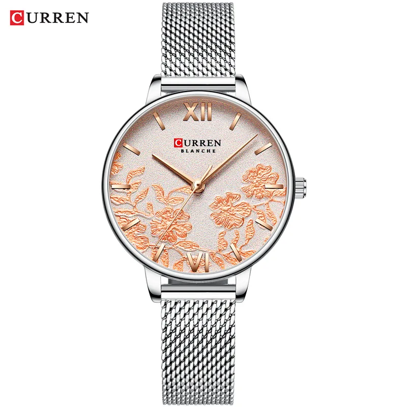 S-silver CURREN кожаные женские часы красивый уникальный дизайн циферблат кварцевые наручные часы женские модные нарядные Часы Montre femme - Цвет: S-silver