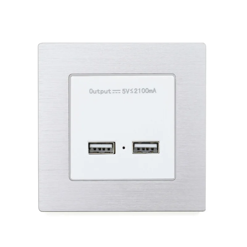 Double USB Socket Стандарт ЕС Франция 16А розетка для розетки Enchufe алюминиевая металлическая панель электрическая розетка AC 110~ 250 В вилка электрическая розетка - Тип: Double USB Socket