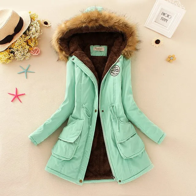 

winter coat warm long women parkas pockets black long sleeve solid zipper hooded female plus size womend jacket winter pink