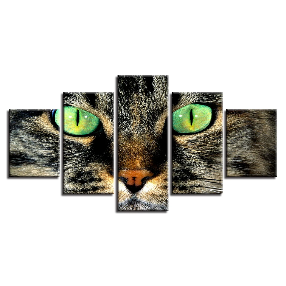 Художественные принты животных современный декор 5 шт. зеленые глаза кошки