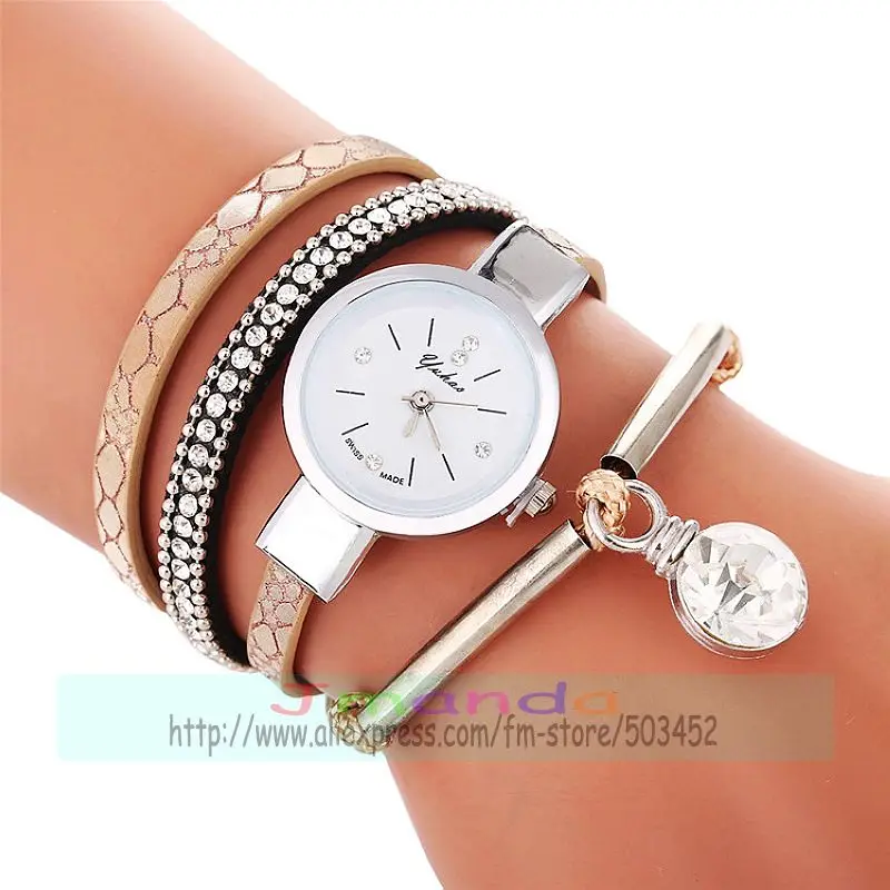 100 шт./лот большие Кристальные наручные часы с кожаным ремешком лидер продаж yuhao
