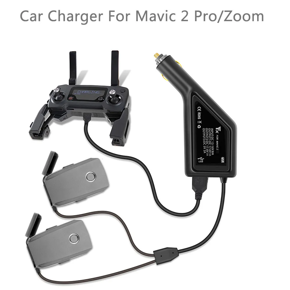 Фото 3-в-1 автомобильное зарядное устройство для DJI Mavic 2 Pro Zoom аккумулятор дистанционное