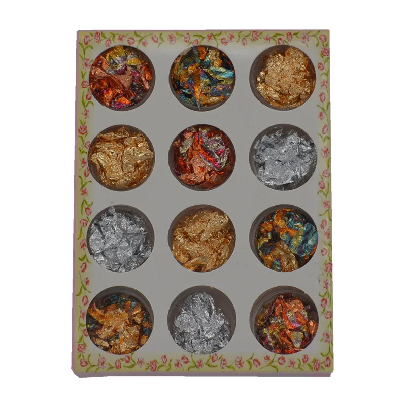 Профессиональные золотые и серебряные медные коробки для дизайна ногтей 12 шт.