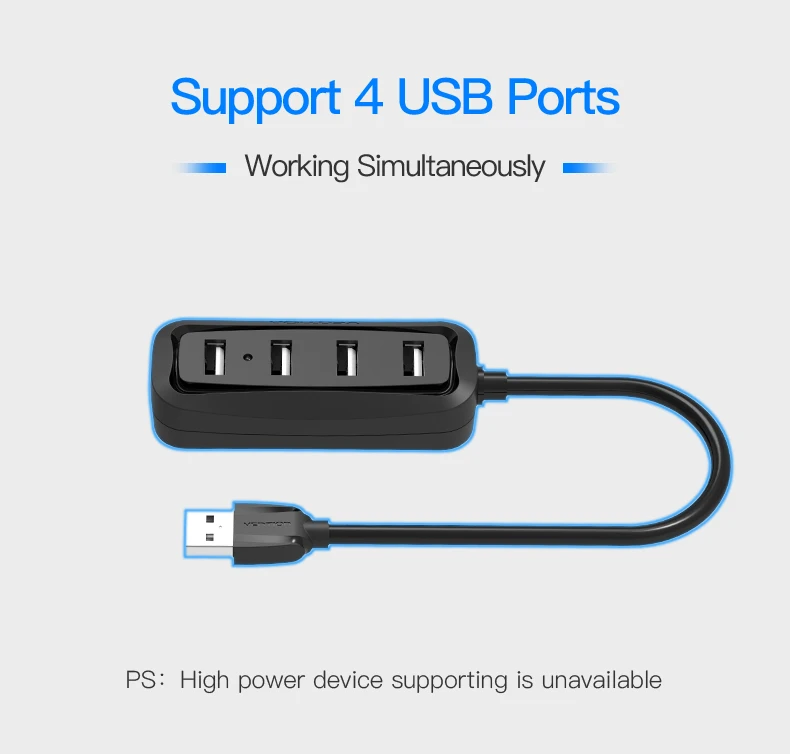 Vention USB концентратор USB 3,0 4 порта портативный OTG концентратор 480 Мбит/с USB разветвитель с светодиодный лампой для Apple Macbook ноутбук планшет USB 2,0 концентратор