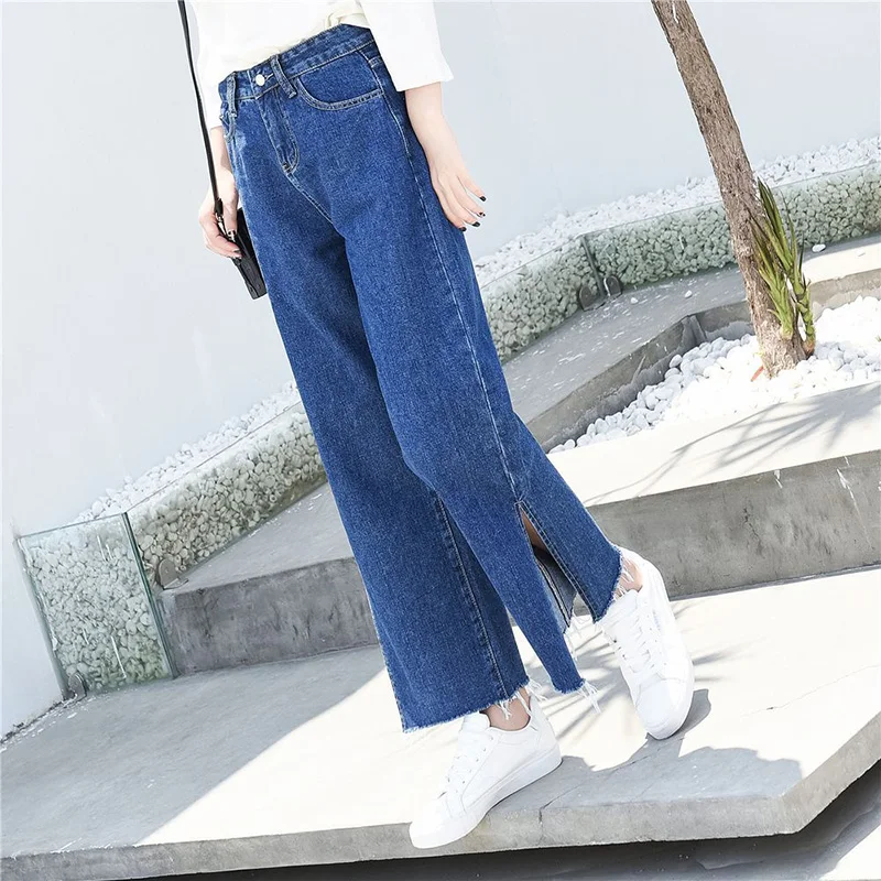 

High-waist jeans broad-legged pants women spring and autumn Korean version of loose student fashion casual straight