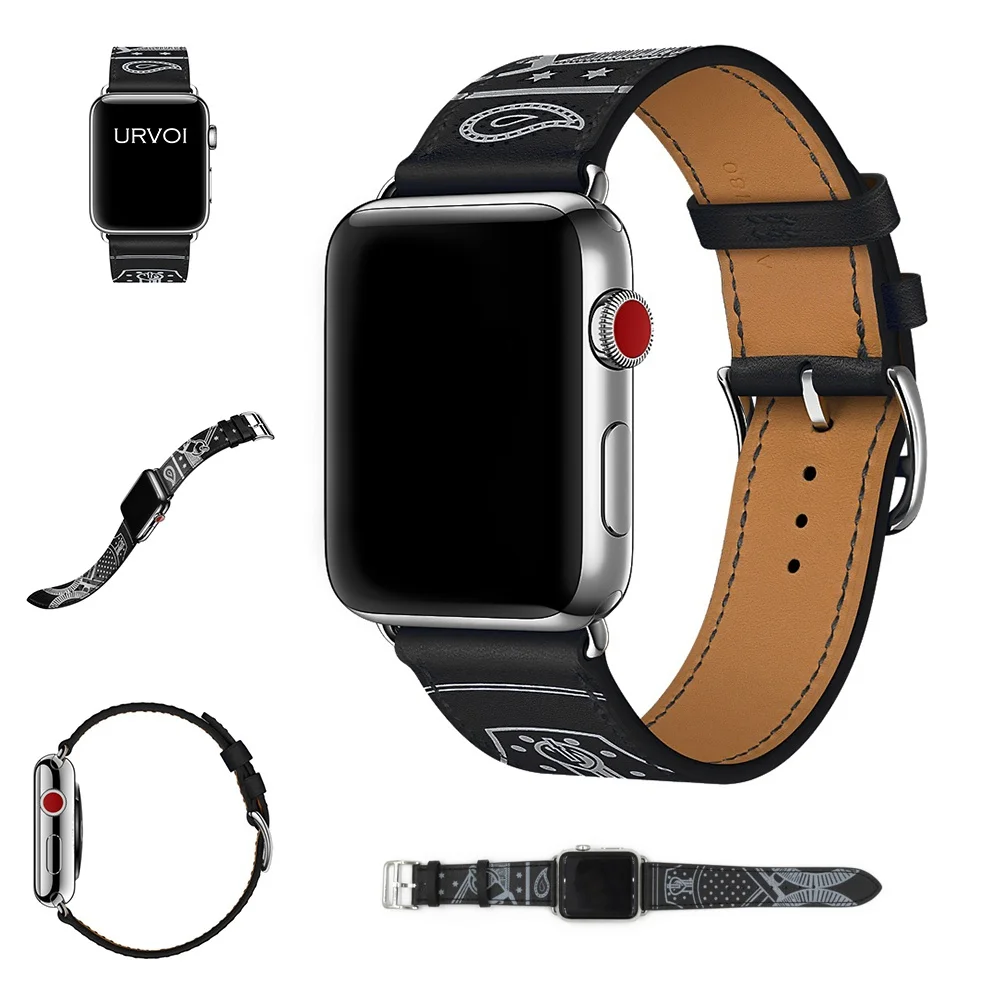 URVOI один тур Eperon d'Or band для apple watch series 5 4 3 2 1 Печатный ремешок с узором для iwatch belt Noir Gala кожаный ремешок