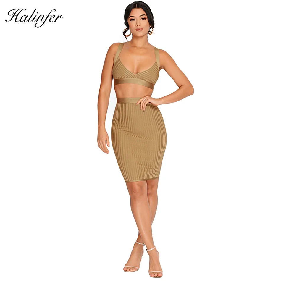 Женское облегающее платье Halinfer розовое без бретелек из двух частей вечерние