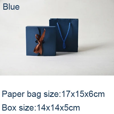 Blue 14x14x5cm Крафт-бумажная коробка с лентой и бумажный пакет DIY для свадьбы, дня рождения, рождественской вечеринки, Подарочная коробка, винтажная Ретро сумка для украшения, 10 шт./лот - Цвет: Blue 14x14x5cm