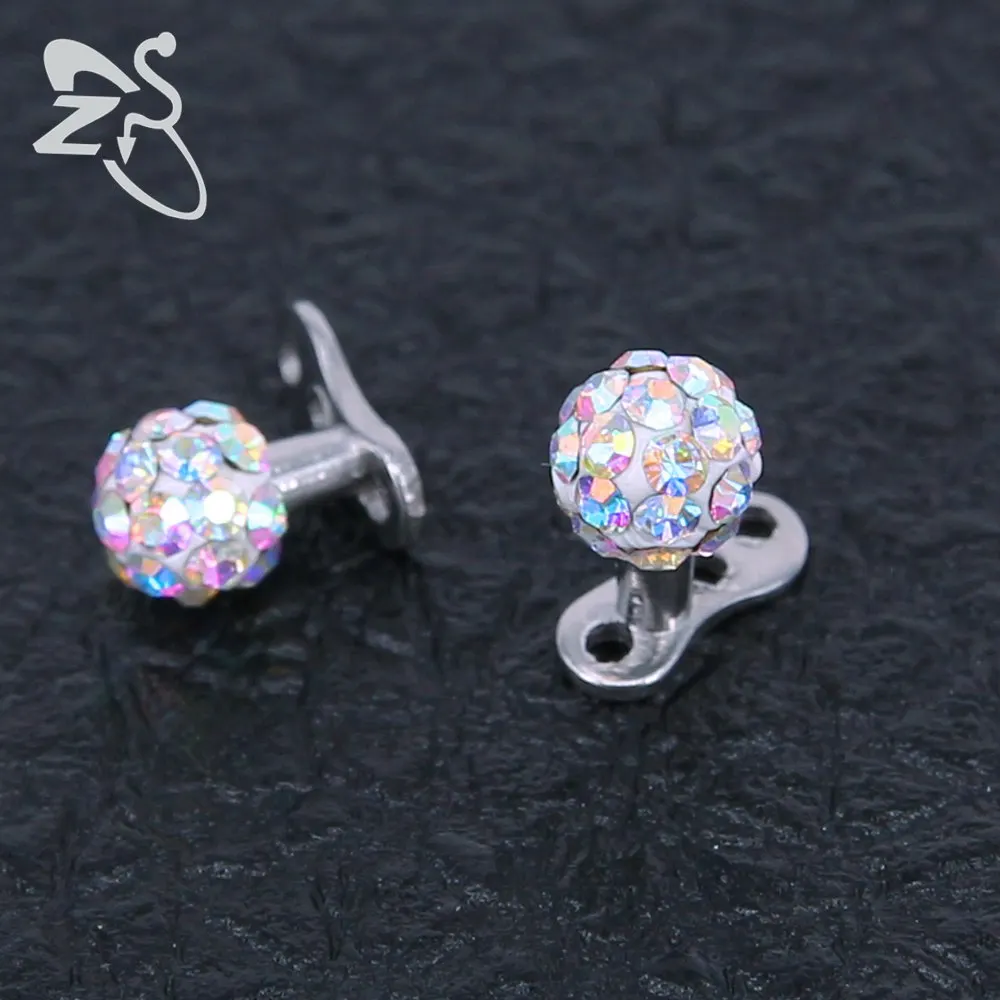 2 шт. подвеска для пирсинга с фианитами нержавеющая сталь 316L|skin diver|dermal anchordermal piercing