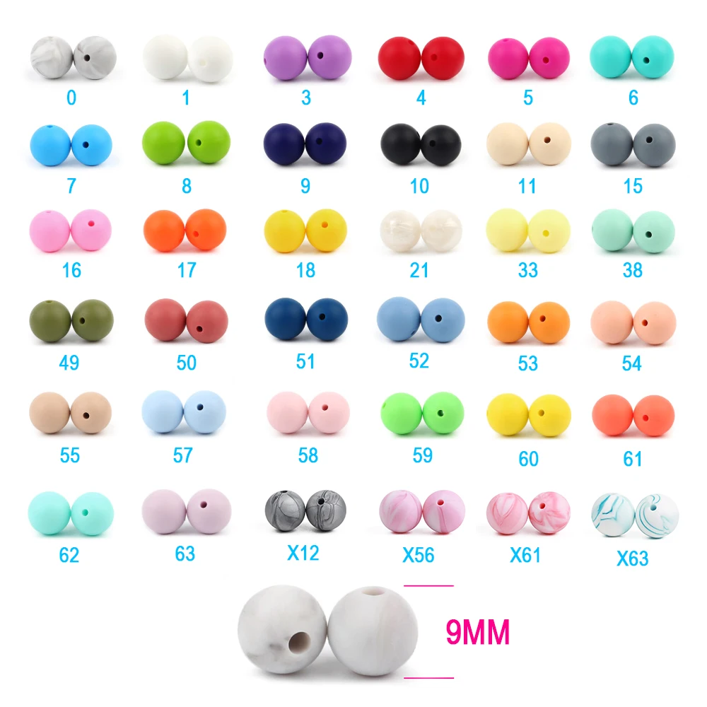 

TYRY.HU 10Pcs Silicone Beads Round 9mm Baby Teething Beads Food Grade Baby Teethers BPA Free For Baby Tooth Care Necklace Making