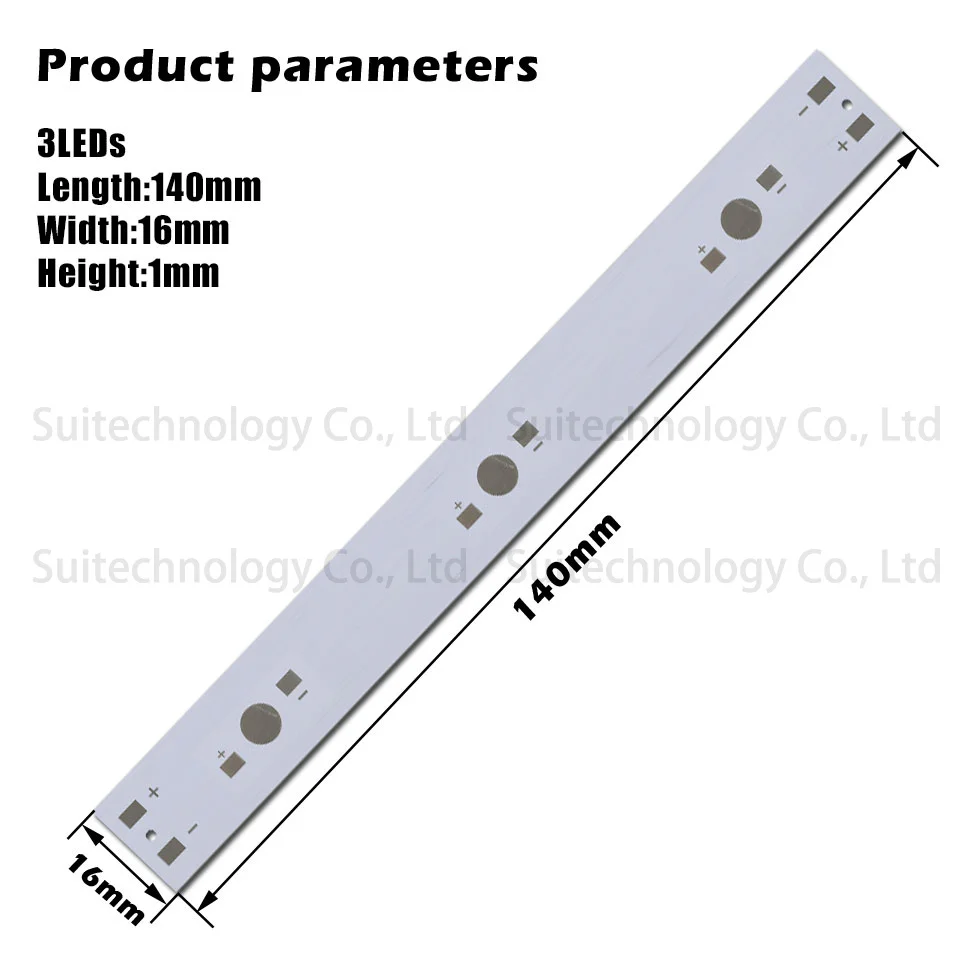 3LEDs 140x16x1mm 10 шт., 1 Вт, 3 Вт, светодиодный, алюминиевая Базовая пластина, печатная плата, поддержка, светодиодный, для пайки в лампе, панель для 3, 5, 10, 12, 15, 30, 50, 100 Вт, светильник, бусины - Испускаемый цвет: 3LEDs 140x16x1mm