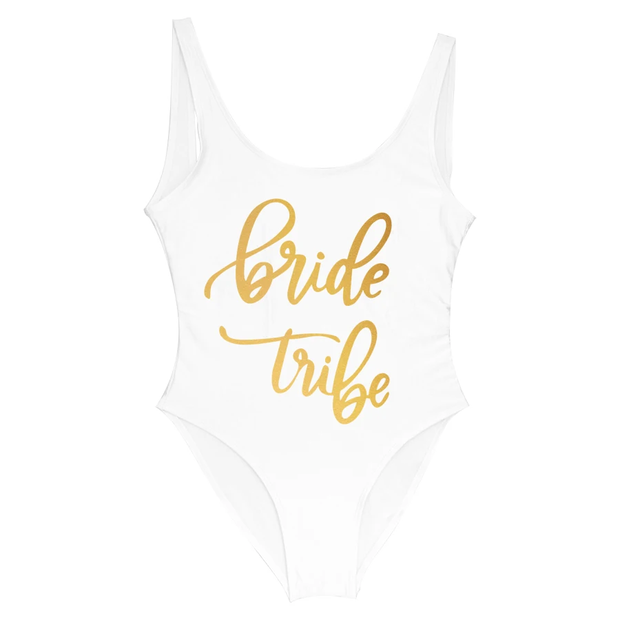 Надпись «Bride Tribe» принт Одна деталь купальника для Для женщин купальный костюм женский подкладка бикини Свадебная вечеринка, открытая спина, Одежда для пляжа, бикини - Цвет: white bride tribe