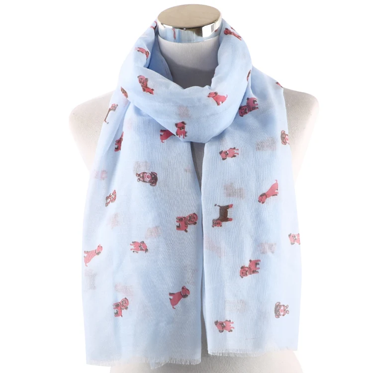 Sky Blue FOXMOTHER шарф с рисунком собаки легкий Небесно-Голубой Белый Розовый цвет шарфы с принтом собаки для любителя собаки мамы Женщины шали из фуляра - Цвет: Sky Blue