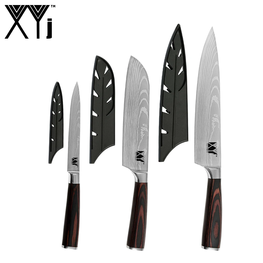 A 3 PCS Sets XYj профессиональный нож шеф-повара набор Кливер овощные ножи нарезки сантоку ножи подходят Магнитный и держатель кухонных инструментов из нержавеющей стали - Цвет: A 3 PCS Sets