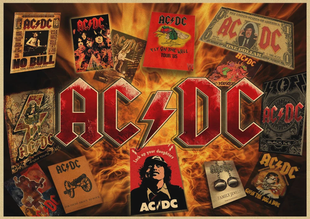 Рок-Группа ACDC Malcolm Angus крафт-бумага винтажный настенный плакат стикер - Цвет: Светло-серый