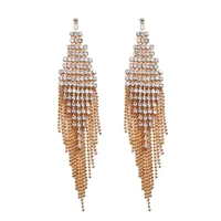 super bling rhinestone long chain tassel earrings for women accessories fashion bridal wedding dangle earrings jewelry