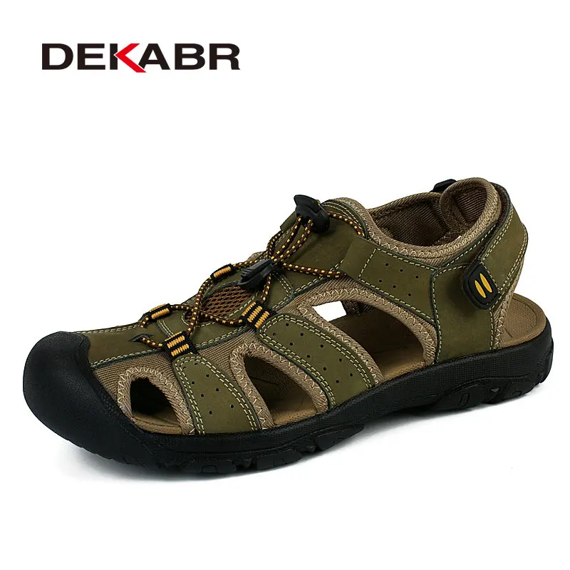 Army Green Мужские сандалии с мягкой подошвой DEKABR, модная повседневная воздухопроницаемая пляжная обувь из натуральной кожи армейского зеленого цвета, лето - Цвет: Army Green