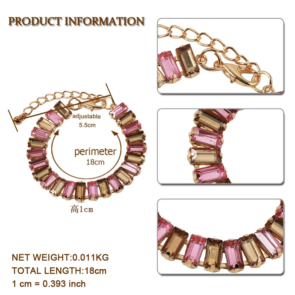 Best lady Boho Sexy Bracelet For Women Wedding Hot Sale Geometric Glass Vintage Statement Bride Bracelet Link Chain Gifts Bijoux
