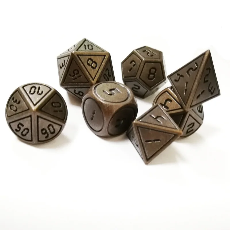 7 шт./компл. игральные кости Металлические Rpg набор многогранные Подземелья и Драконы D20 10 8 12 настольная игра сплав цинка Серебристые игральные кости с цифрами шаблон - Цвет: Светло-серый
