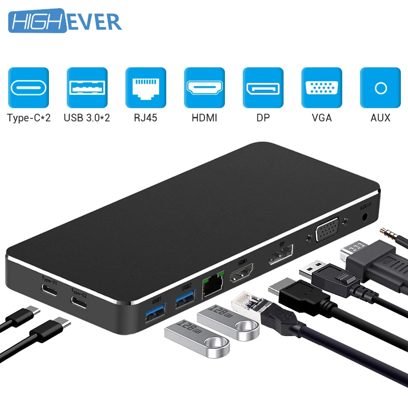 Highever USB хаб Тип C конвертер к HDMI PD RJ45 AUX VGA адаптер 3 0 хаб-конвертер для samsung Galaxy S9 huawei
