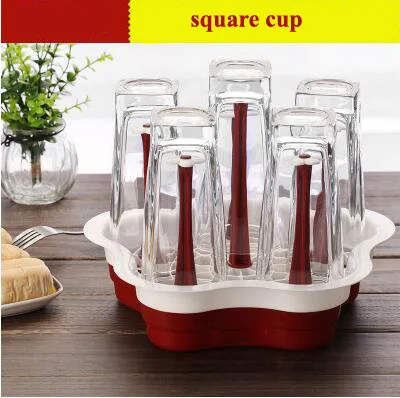 square red Drixon Бессвинцовая Модная Бытовая стеклянная кружка для пива набор 6 с держателем чайная чашка персонализированные чашки для напитков чашки для воды беспластовый бар набор - Цвет: square red