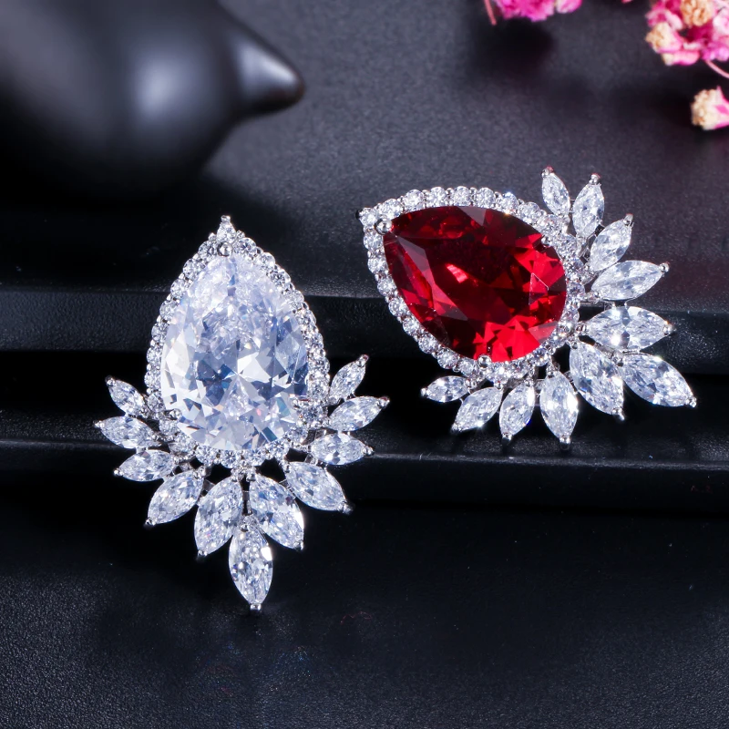 ThreeGraces элегантный для женщин CZ Diamante Jewelry прозрачный белый кубический цирконий большой капли воды листьев серьги гвоздики для вечерние ER302