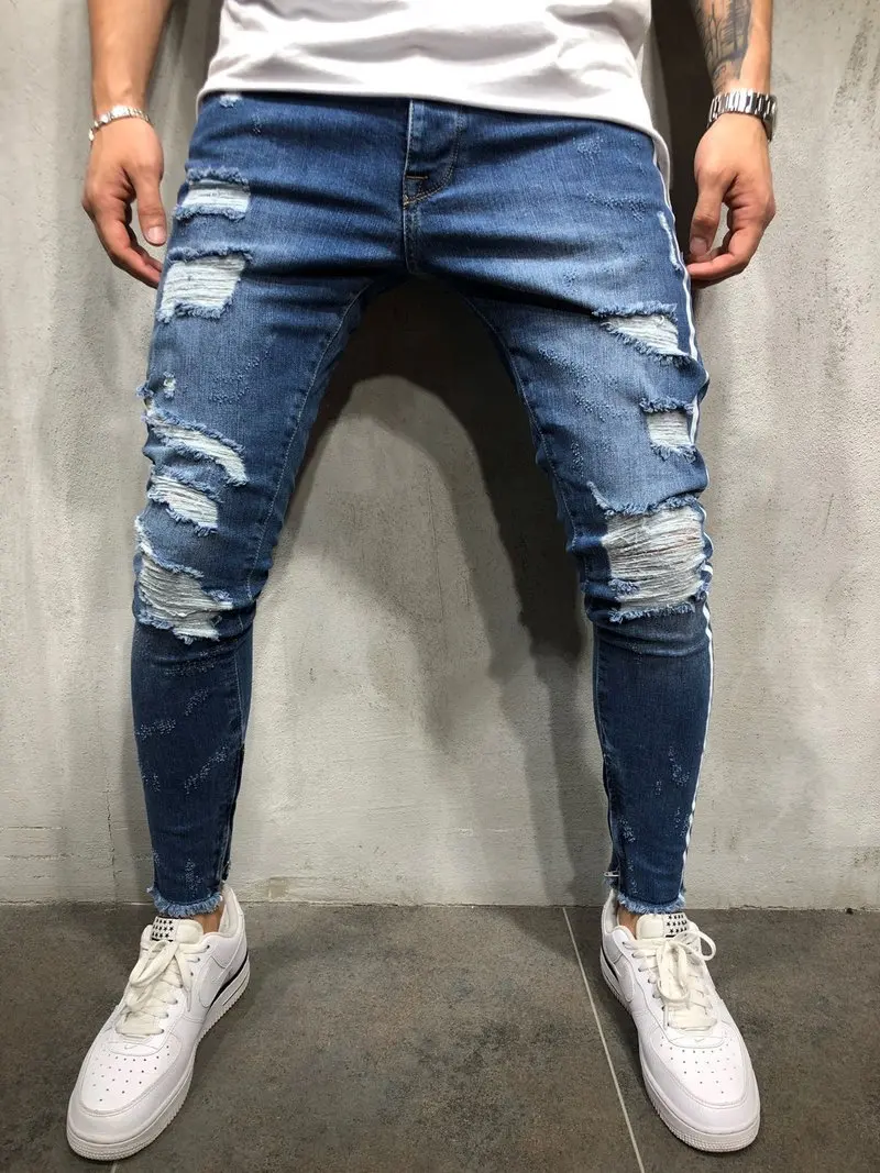 

Mens Cool Designer Brand hole Jeans Skinny Ripped Destroyed Stretch Slim Fit casual Pants Holes Men 80s pants dropshipping